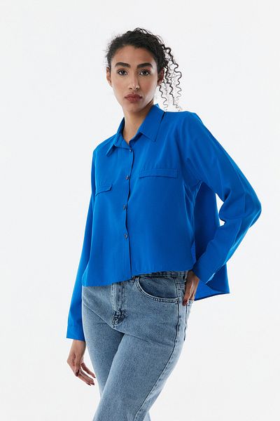 Fulla Moda Hemd mit langem Rücken und Flanelltaschendetail