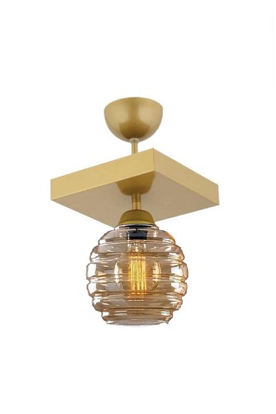 Lambadar Modern Single Square Plafonier - Honey Glass Chandelier Living Room Kitchen Bedroom Hall