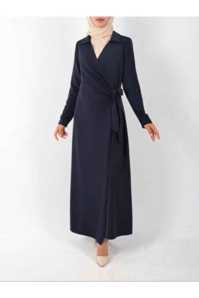 Modamorfo Šaty s dvojitou vrstvou na přední straně a bočním zavazováním - Navy