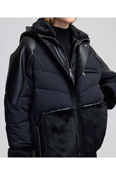 İpekyol Faux Fur and Leather Mix Inflatable Coat