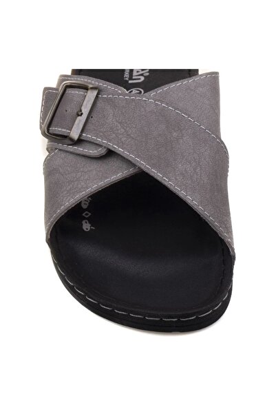 ARYAN Men's Cross Belted Slippers Gray