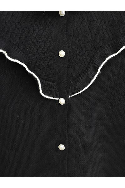 Modamorfo Strickjacke mit Rüschen vorne und Perlenknöpfen – Schwarz