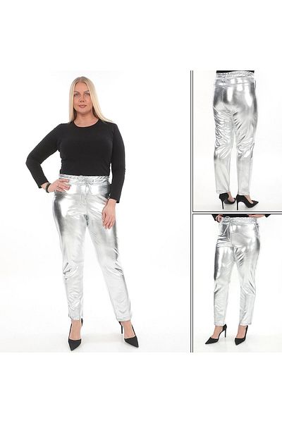 ŞIK STİL Stylish Leopard Print High Waist Large Size Leather Trousers