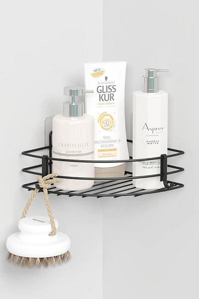zabata Adhesive Bathroom Corner Bracket Corner Shelf Shower Shampoo Holder Wall Organizer Organizer Shelf 1 Piece