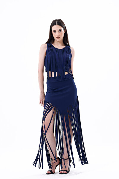 Sense Спідниця з бахромою Scuba Abiye | Etk33855 Синя