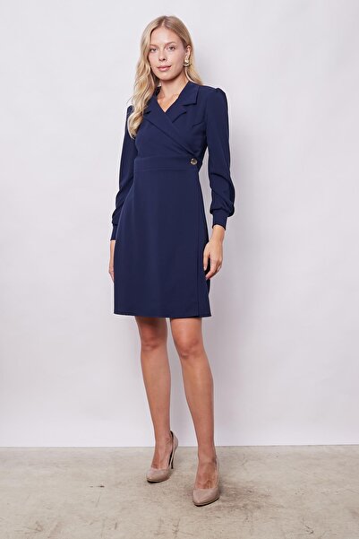 Jument Жіночий легкий лікра креп тканинний піджак з коміром, зборками на рукавах, ангора, круаза піджак сукня-синій