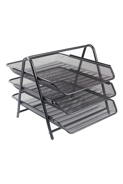 Polin Black 3-Tier Metal Perforated Document Rack