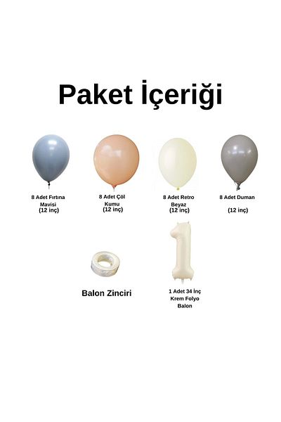 Organizasyon Pazarı Balloon Set Stormblue-Smoke-Debris-R.White 1 34Inch Creamfolyobalon 30 Piece Balloon Chain Set