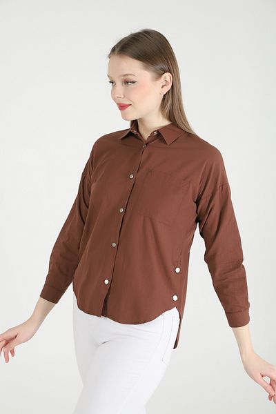Dabenti women style Дамска кафява риза с дълъг ръкав и овъглени размери
