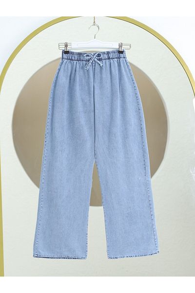 Modamorfo Ice Blue Jeans - Φαρδιά πόδια και λεπτομέρεια με κορδόνια