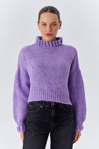 Mixray 6883 Model Lilac Crop Knitwear Sweater - Ruffle Detail