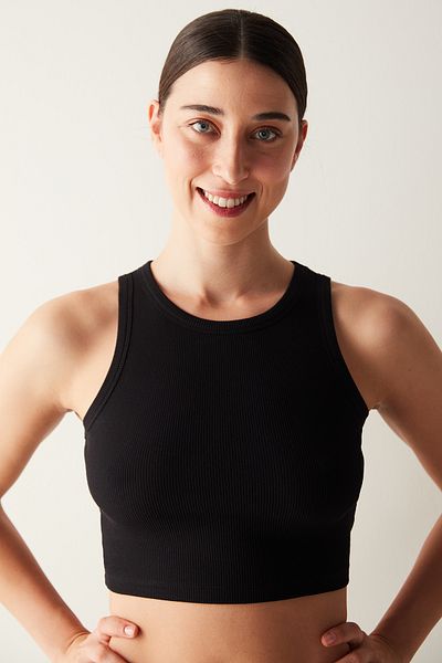 Penti Black Halter Neck Ribbed Crop Tank Top