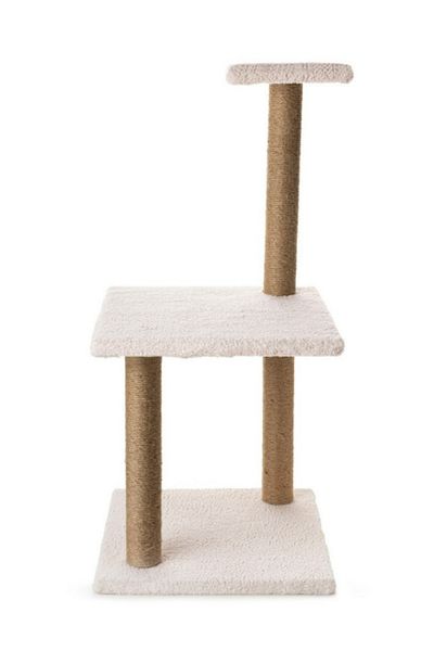 BEYLİNİ Cat Scratch Board Set of 3 - Plush Fabric, 84 cm Height, 3-Step Jumping Game (Cream)