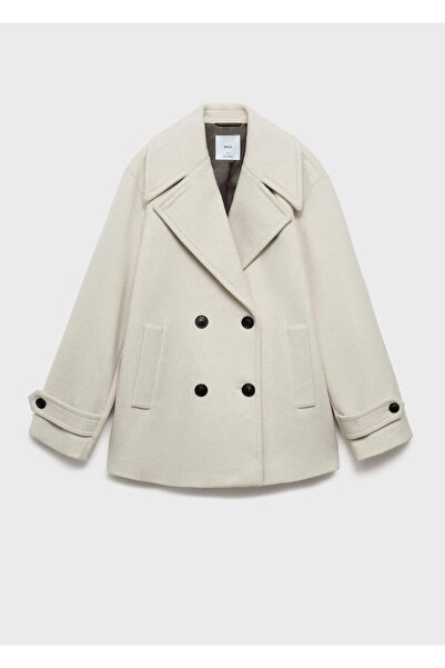 MANGO Woman Dvouřadý vlněný kabát s knoflíky