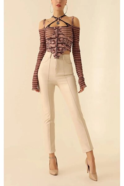 Gugus Παντελόνι από συνθετικό δέρμα με υφαντό κουμπί μπροστά