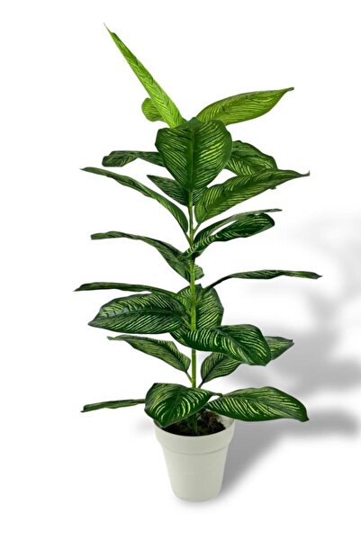 Nettenevime Yapay Çiçek Difenbahya Tropik Sarı Şeritli 80cm 23 Yapraklı Salon...