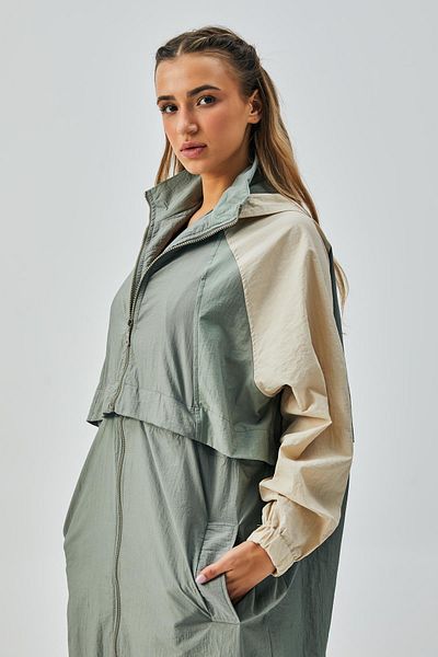 minaaise Khaki Colored Parachute Fabric Women's Trench Coat and Jacket - 26083