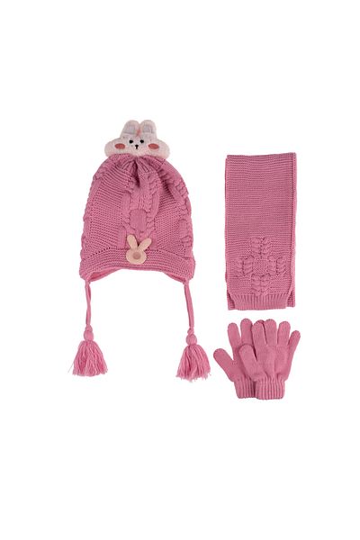 Kitti 1-4 Years Girl's Fleece Inside Kitti Scarf Beanie Gloves - Set of 3