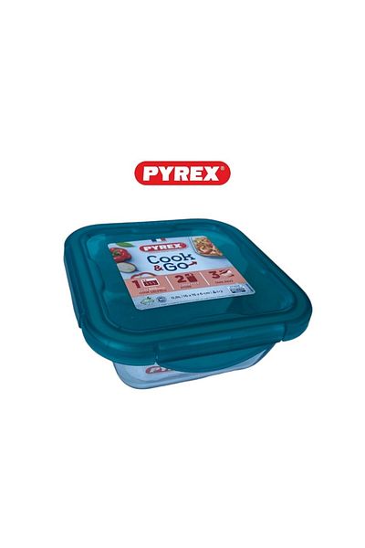 Pyrex Cook&Go 0.8L Square Storage Dish with Airtight Lid - Versatile Freezer-to-Oven Solution- GREEN