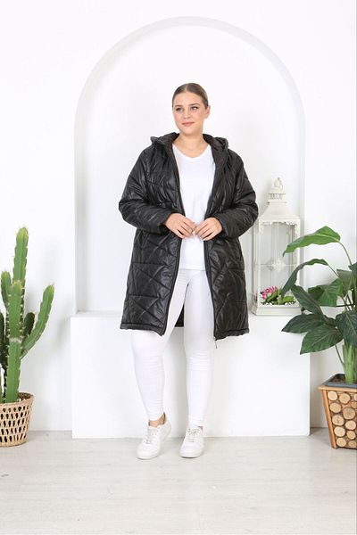 Butik Nilyam Women's Large Size Lined Hooded Quilted Jacket 24648