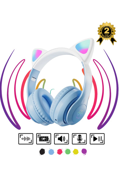 VOOKA Çocuk Bluetooth Kulaklık Kedi Kulaklık Pro 5.3 Akıllı Rgb Led Detaylı Bluetooth Kablosuz