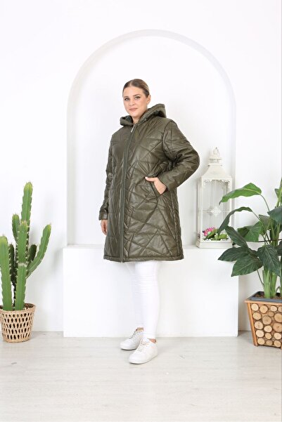 Butik Nilyam Women's Large Size Lined Hooded Quilted Jacket 24648