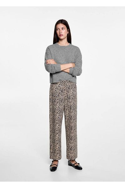 Mango Teen Leopard Pattern Straight Cut Trousers