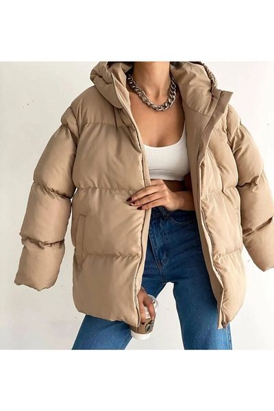 Birru Butik Women's Hooded Basen Length Puffer Jacket