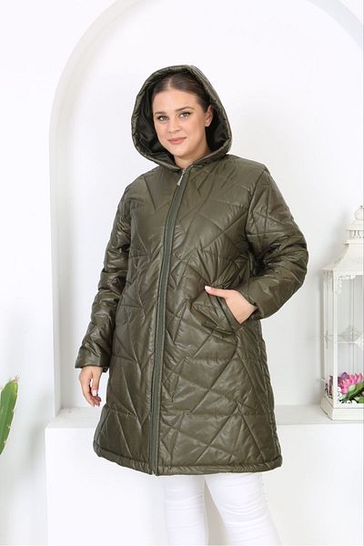 Butik Nilyam Women's Large Size Lined Hooded Quilted Jacket 24648