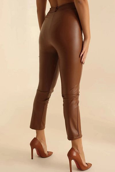 Gugus Woven Front Buttoned Faux Leather Trousers