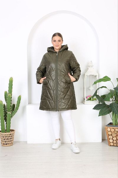 Butik Nilyam Women's Large Size Lined Hooded Quilted Jacket 24648