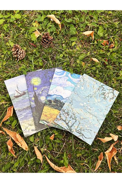 Fly Notes Set de 4 caiete fără linii Van Gogh 13 X 20 cm 64 pagini Caiet de școală Caiet de memorie Caiet de cadou
