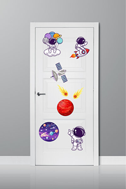 Etiketçi Paşa Astronot - Uzay- Gezegen - Kapı Duvar Çocuk Odası Sticker -8 li...