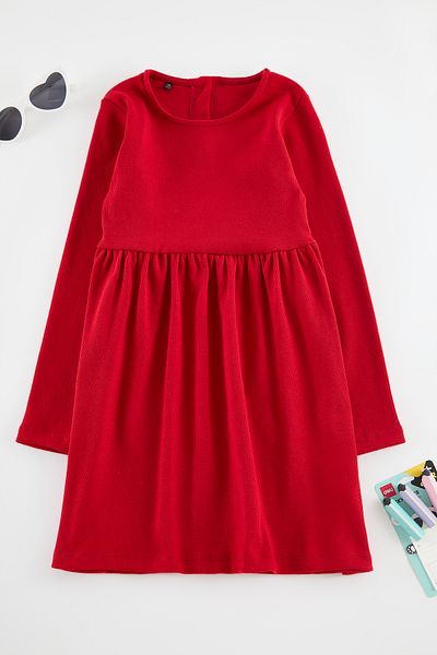 TRENDYOLKIDS Piros egyenes kötött ruha - TKDAW25EL00011 Normál szabású