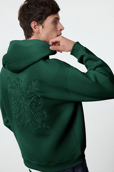 Trendyol Collection Φούτερ με κουκούλα με κουκούλα με σμαραγδένιο πράσινο κέντημα - TMNAW25SW00142