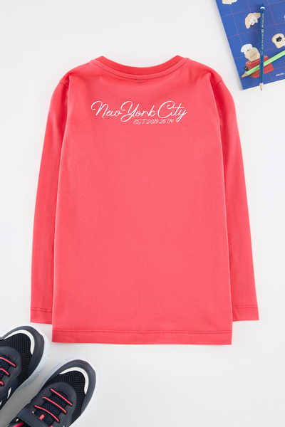 TRENDYOLKIDS Red Back Printed Boys' Knitted T-Shirt Tkdaw25Ts00028