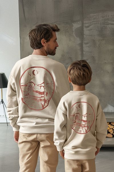 TRENDYOLKIDS Boy's Beige Mini Me Sweatshirt - Dad Son Back Printed Tkdaw25Sw00063