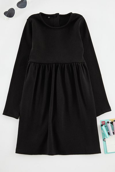 TRENDYOLKIDS Černé pletené šaty Regular Fit - TKDAW25EL00011