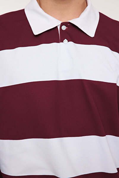 Trendyol Collection Φούτερ Polo Neck Claret Red ριγέ Oversize - TMNAW25SW00023