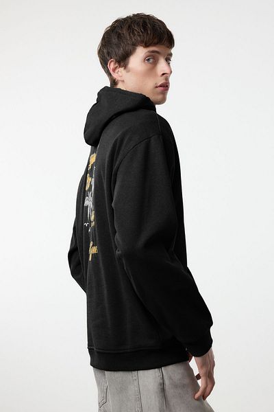 Trendyol Collection Черен извънгабаритен/широко изрязан полар с качулка отвътре/топъл бродиран суитшърт Tmnaw25Sw00070