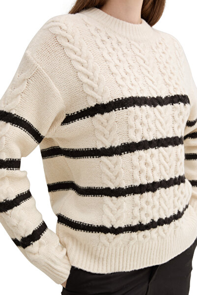 Tom Tailor Denim csíkos kábelmintás pulóver