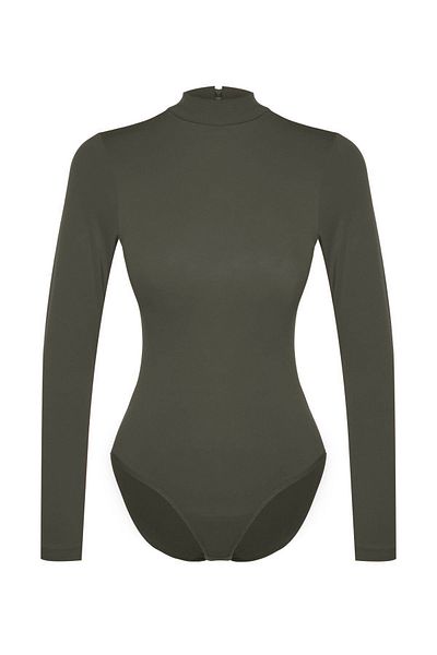 Trendyol Collection Khakifarbener Rollkragen-Body aus Baumwolle – lange Ärmel und Druckknopfverschluss THMAW23BD00033