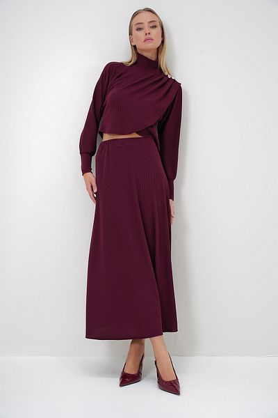Trend Alaçatı Stili Claret Red Damen-Unterteil-Oberteil-Set ALC-X12814