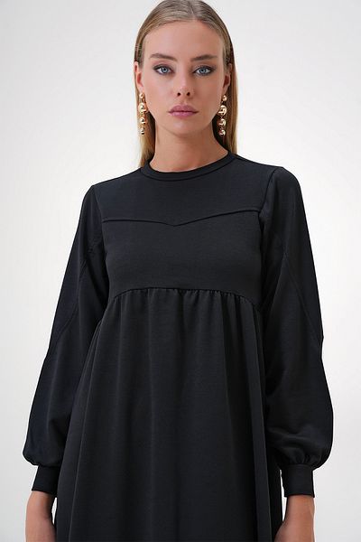 Trend Alaçatı Stili Γυναικείο μαύρο φόρεμα με λαιμόκοψη με δύο κλωστές ALC-X12808