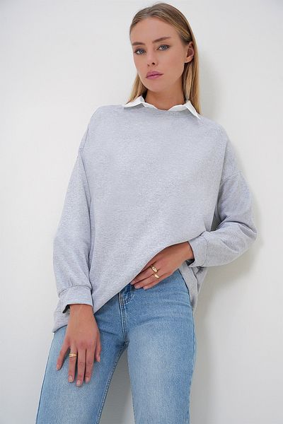 Trend Alaçatı Stili Dámská oversize dlouhá mikina Grimelange – Crew Neck Alc-X12917