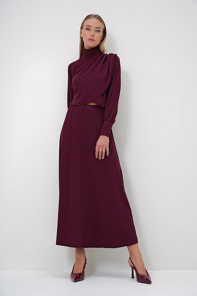 Trend Alaçatı Stili Claret Red Damen-Unterteil-Oberteil-Set ALC-X12814