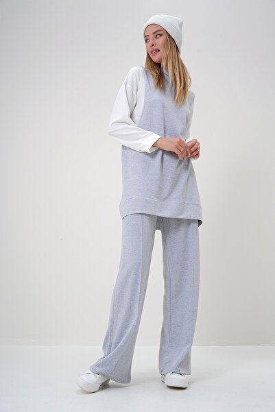 Trend Alaçatı Stili Women's Grimelange Hooded Color Block 2 Thread Tracksuit Suit Alc-X12907