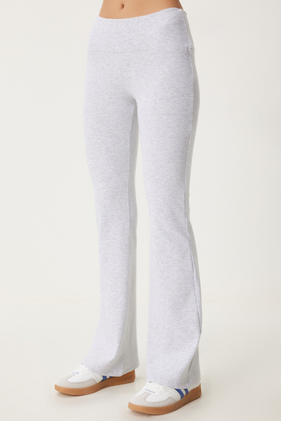 Happiness İstanbul Női világosszürke, magas derekú spanyol lábú kötött leggings HW00015