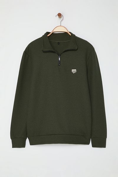 Edit by Trendyol Pánská mikina – khaki, límec na zip, pravidelný střih Tedaw25Sw00070