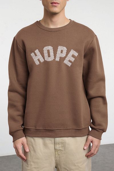 Trendyol Collection Καφέ Oversize/Wide Cut Κεντημένο Fleece Εσωτερικά/Φούτερ με ζεστή κουκούλα TMNAW25SW00060